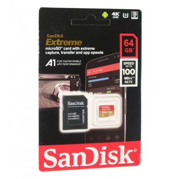 رم موبایل SanDisk مدل 64GB U3 100MB/S 677X EXTREME خشاب دار