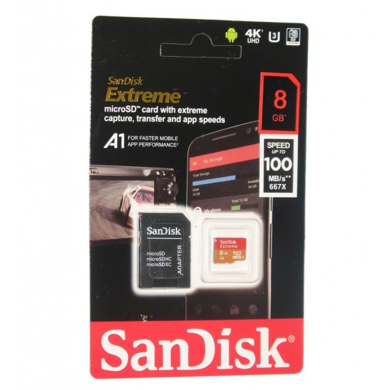 رم موبایل SanDisk مدل 8GB U3 100MB/S 677X EXTREME خشاب دار