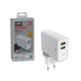 شارژر دیواری 2 پورت + کابل اندروید 1 متر EMY مدل MY-A501Q