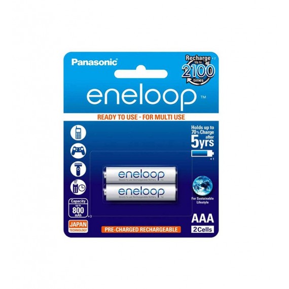 باتری نیم قلمی شارژی Panasonic مدل eneloop 800mAh (کارتی 2 تایی)