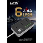 رابط برق 3 خانه سوکت سه پایه + 6 پورت USB