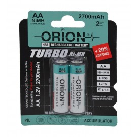 باتری قلمی شارژی اوریون (ORION) مدل HR6 1.2V 2700mAh (کارتی 2 تایی)