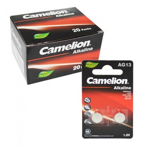 بسته 20 تایی باتری سکه ای Camelion مدل Alkaline AG13 (کارتی 2 تایی)