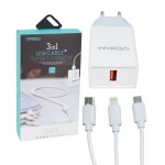 شارژر تک پورت Treqa + کابل 3 سر اندروید آیفون Type-C مدل CS-214
