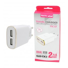 شارژر دیواری 2 پورت + کابل اندروید تسکو (TSCO) مدل TTC 57