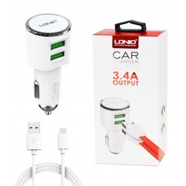 شارژر فندکی دو پورت + کابل اندروید LDNIO مدل DL-C29