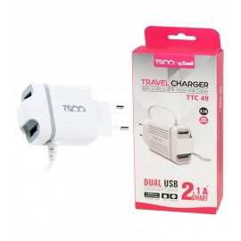 شارژر دیواری 2 پورت + کابل اندروید تسکو (TSCO) مدل TTC 49