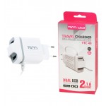 شارژر دیواری 2 پورت + کابل اندروید TSCO مدل TTC 49
