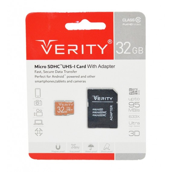 رم موبایل Verity 32GB MicroSDHC U1 95MB/S 633X خشاب دار