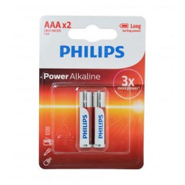 باتری نیم قلمی Philips Power Alkaline کارتی (2 تایی)LR03P2B