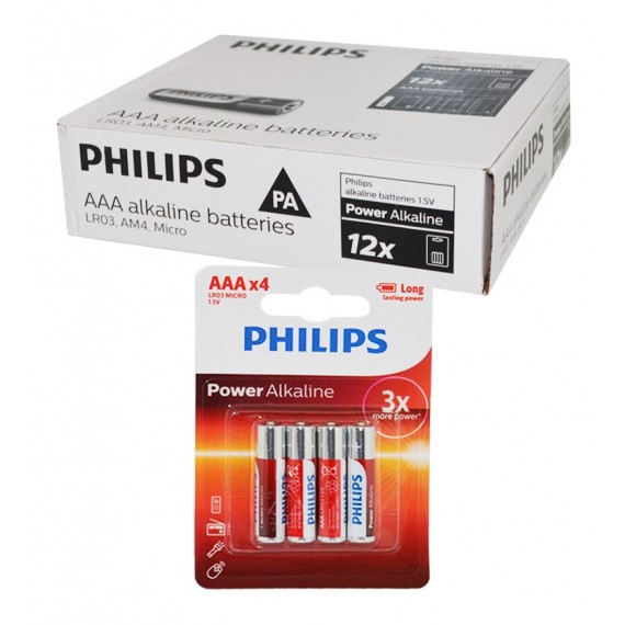 بسته 12 عددی باتری نیم قلمی Philips Power Alkaline کارتی (4 تایی)