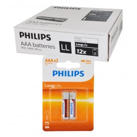 بسته 12 عددی باتری نیم قلمی Philips R03 Micro کارتی (2 تایی)R03L2B