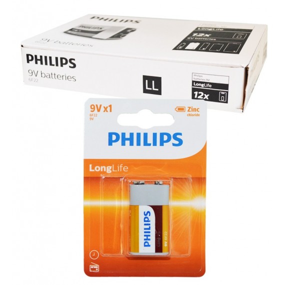 بسته 12 عددی باتری کتابی Philips مدل Long Life 9C 6F22 کارتی
