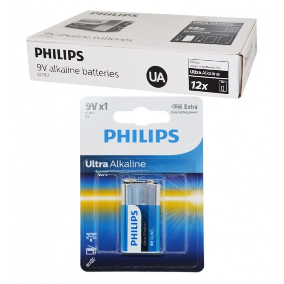 بسته 12 عددی باتری کتابی Philips مدل Ultra Alkaline 9V 6LR61 کارتی