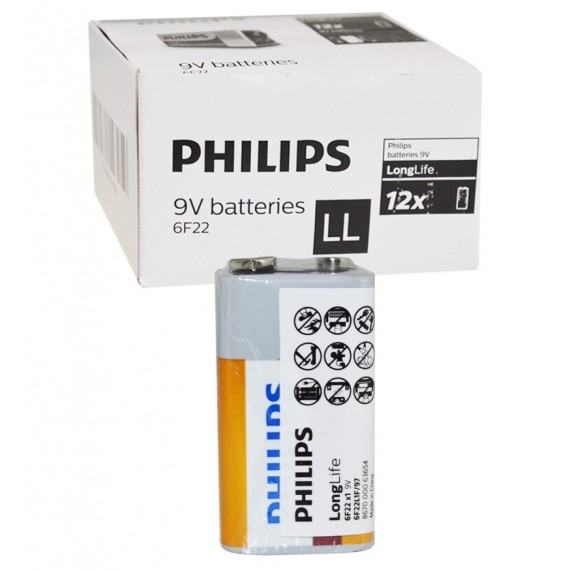 بسته 12 عددی باتری کتابی Philips مدل Long Life 9V 6F22 شیرینگ