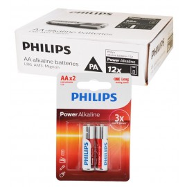 بسته 12 عددی باتری قلمی Philips Power Alkaline کارتی (2 تایی)LR6P2B