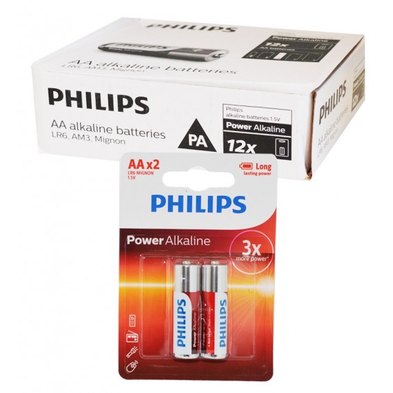 بسته 12 عددی باتری قلمی Philips Power Alkaline کارتی (2 تایی)