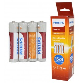 بسته 15 عددی باتری نیم قلمی Philips Long Life شیرینگ 4 تاییR03L60T