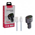 شارژر فندکی فست شارژ 3 پورت + کابل اندروید کنفی TSCO مدل TCG 24