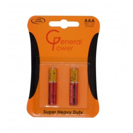 باتری نیم قلمی جنرال پاور (General Power) مدل Super Heavy Duty R03 1.5V AAA (کارتی 2 تایی)