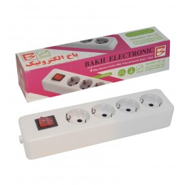 رابط برق 4 خانه بدون کابل BAKH مدل E.H4 دارای ارت و کلید