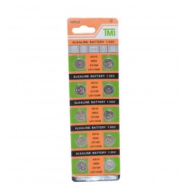 باتری سکه ای تی ام ای (TMI) مدل Alkaline LR1130W AG10 (کارتی 10 تایی)