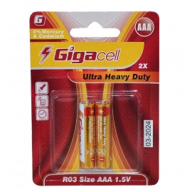 باتری نیم قلمی گیگاسل (Gigacell) مدل Ultra Heavy Duty R03 AAA (کارتی 2 تایی)