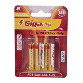باتری نیم قلمی GigaCell مدل Ultra Heavy Duty R03 AAA (کارتی 4 تایی)