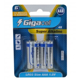 باتری نیم قلمی گیگاسل (Gigacell) مدل Super Alkaline LR03 AAA (کارتی 4 تایی)
