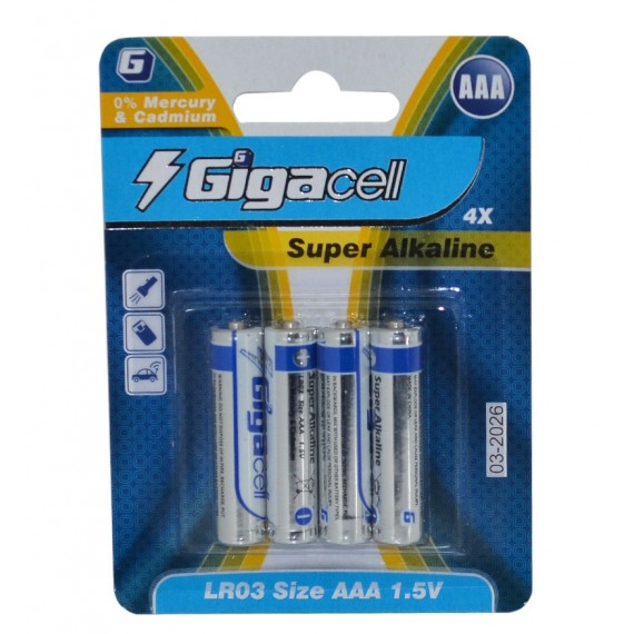 باتری نیم قلمی GigaCell مدل Super Alkaline LR03 AAA (کارتی 4 تایی)