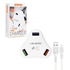 فست شارژر 3 پورت + کابل آیفون ام پی بلبری (mpBLBERRI) مدل BLB-209