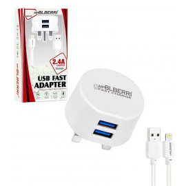 شارژر دو پورت + کابل آیفون (lightning) ام پی بلبری (mpBLBERRI) مدل BLB-047