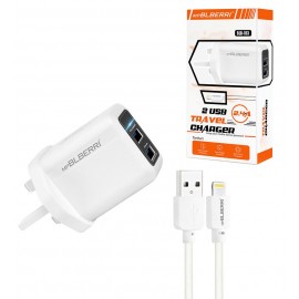 شارژر دو پورت + کابل آیفون (lightning) ام پی بلبری (mpBLBERRI) مدل BLB-183