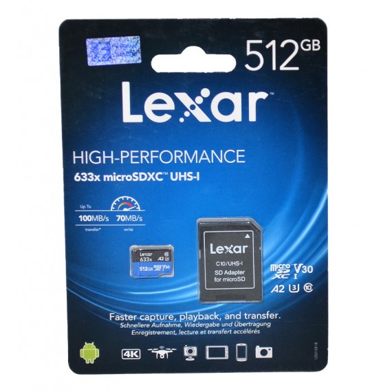 رم موبایل LEXAR مدل 512GB MicroSDXC U3 A2 V30 100MB/S خشاب دار