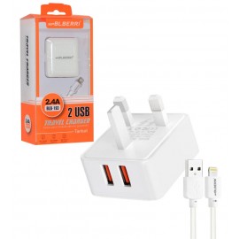 شارژر دو پورت + کابل آیفون Lightning ام پی بلبری (mpBLBERRI) مدل BLB-193