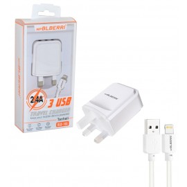 شارژر 3 پورت + کابل آیفون Lightning ام پی بلبری (mpBLBERRI) مدل BLB-195