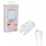 شارژر دو پورت + کابل آیفون Lightning ام پی بلبری (mpBLBERRI) مدل BLB-195