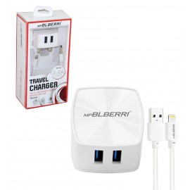 شارژر دو پورت + کابل آیفون (lightning) ام پی بلبری (mpBLBERRI) مدل BLB-044