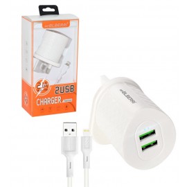 شارژر دو پورت + کابل آیفون Lightning ام پی بلبری (mpBLBERRI) مدل BLB-196