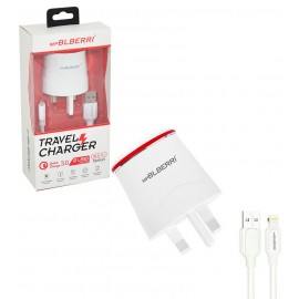 فست شارژر دو پورت + کابل آیفون (lightning) ام پی بلبری (mpBLBERRI) مدل BLB-111