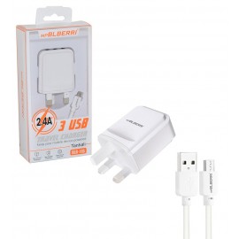 شارژر 3 پورت + کابل اندروید ام پی بلبری (mpBLBERRI) مدل BLB-195
