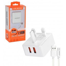 شارژر 2 پورت + کابل Type-C ام پی بلبری (mpBLBERRI) مدل BLB-193