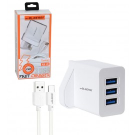 شارژر 3 پورت + کابل Type-C ام پی بلبری (mpBLBERRI) مدل BLB-128