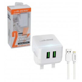 شارژر دو پورت + کابل آیفون Lightning ام پی بلبری (mpBLBERRI) مدل BLB-147