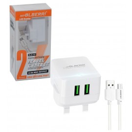 شارژر دو پورت + کابل اندروید ام پی بلبری (mpBLBERRI) مدل BLB-147