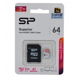 رم موبایل سیلیکون پاور (Silicon Power) مدل 64G MicroSD U3 Class10 100MB/S خشاب دار
