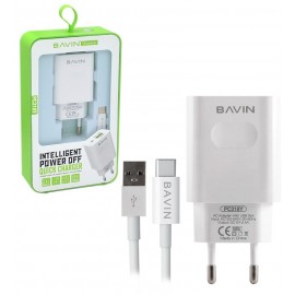 شارژر دو پورت + کابل TYPE-C باوین (bavin) مدل PC318Y