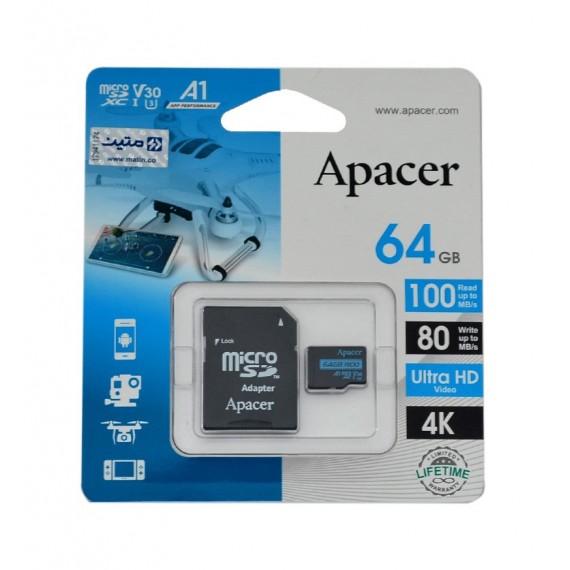 رم موبایل خشاب دار اپیسر (APACER) مدل 64GB 100MB/S U3