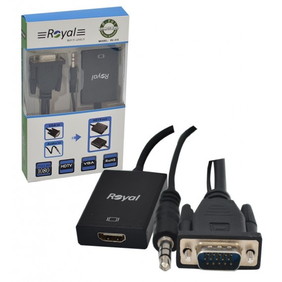 کابل تبدیل VGA به HDMI + کابل AUX و Adaptor رویال (Royal) مدل RV-315