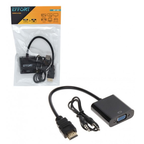 کابل تبدیل VGA به HDMI + کابل AUX و Adaptor ایفورت (EFFORT) مدل EF-151